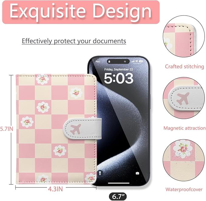 Passport Holder, Travel Wallet Cover with Pen Loop | Cute RFID Blocking Leather Case with Magnetic Closure for Travel Essentials-Sweet