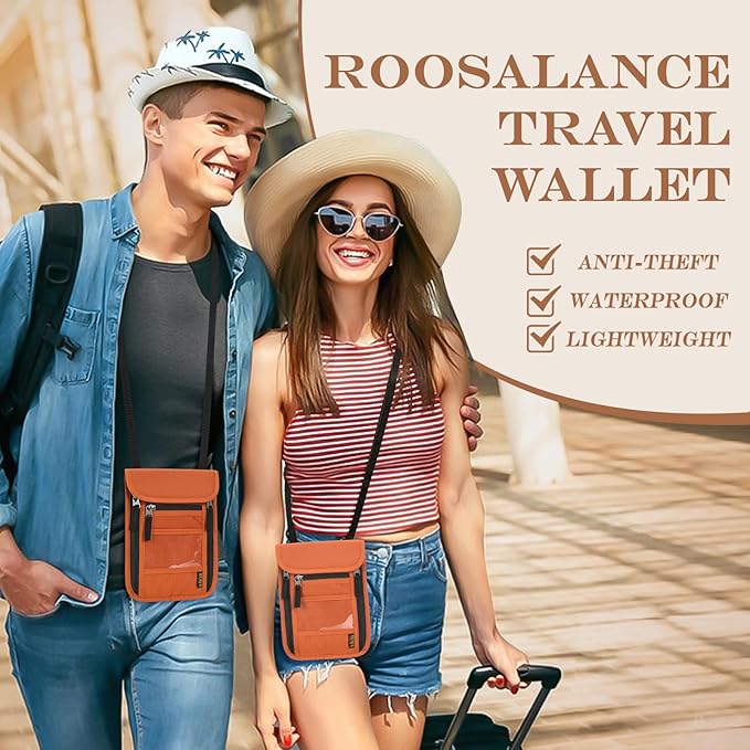 Passport Holder for Travel, Neck Pouch Travel Wallet With RFID Blocking, Waterproof Lightweight Passport Wallet for Women and Men (Orange)