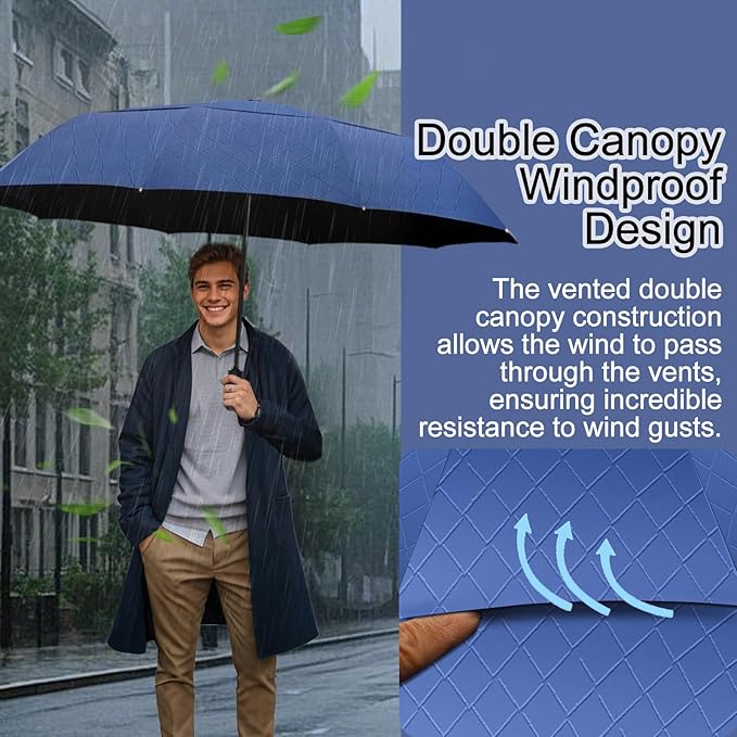 Satol 46/54/62 Inch Large Golf Umbrella, Windproof 10 Ribs Automatic Open/Close Oversize Double Canopy Vented Portable Folding Travel Umbrellas, UPF 50+ Sun & Rain Compact Umbrellas for Outdoor