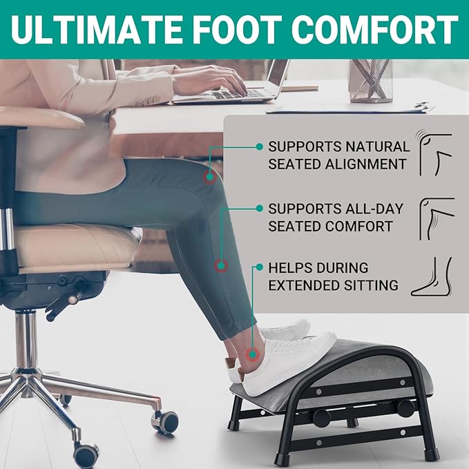 Adjustable Foot Rest for Under Desk at Work, Velvet Under Desk Footrest with Metal Frame, Padded Foot Stools for Under Office Desk, Ergonomic Leg Rest for Desk Chair, Car, Computer - Gray