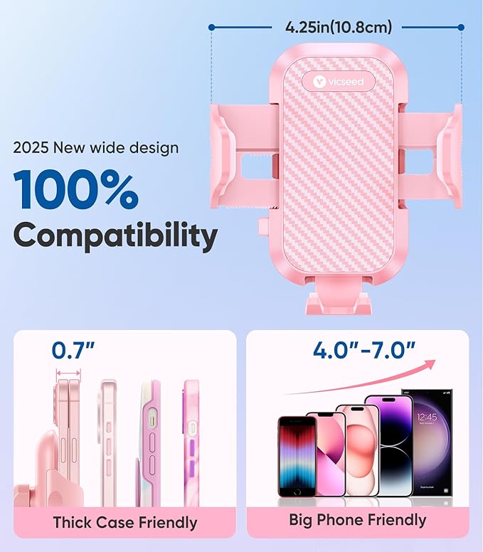 VICSEED Pink Phone Holders for Your Car, [True Military-Grade Shockproof Strongest Suction Power], 3-in-1 Dashboard Windshield Vent, Truck Boat Stand Cell Phone Mount for iPhone Android All Phones