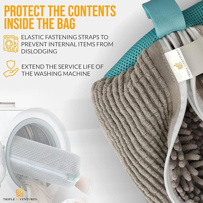 Double Shoe Washing Bag for Washing Machine, Grey, Polyester, 360 All-Round Cleaning, 2 Pack, 2 Pairs of Shoes Simultaneously, Zipper Closure