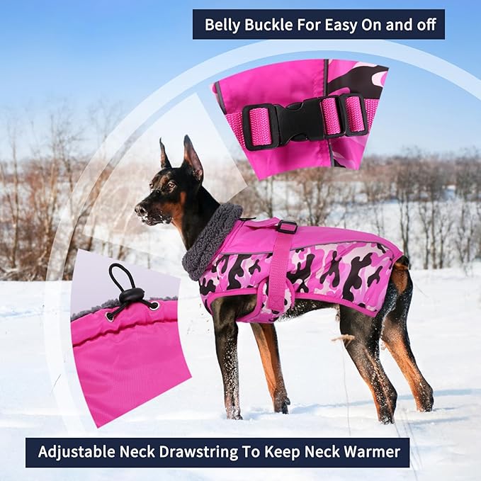 IECOii Extra Warm Reflective Adjustable Dog Jacket - Fleece Turtleneck Winter Coat for Small, Medium & Large Dogs