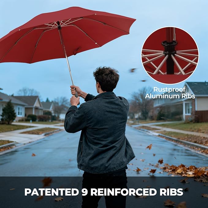 LLanxiry Compact Travel Umbrella, 44" Canopy, Automatic Open/Close Windproof Umbrella, 210T Pongee, 8-Rib Fiberglass, Travel Size Mini, Portable Rain/Sun Umbrellas UPF 50+ with Cover