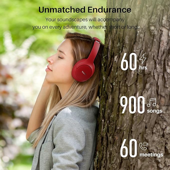 TOZO HT2 Hybrid Active Noise Cancelling Headphones, Wireless Over Ear Bluetooth Headset, 60H Playtime, Hi-Res Audio Custom EQ via App Deep Bass Comfort Fit Ear Cups, for Home Office Travel