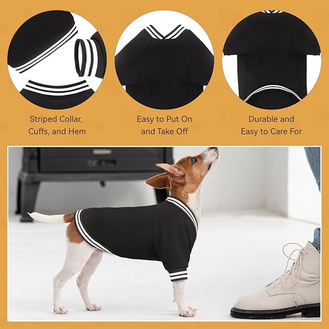Dog Sweaters for Large Dogs, Brushed Fleece Dog Sweater Baseball Jacket Large Pet Sweater Clothes Soft Warm Boy Girl Pet(Black-XL)