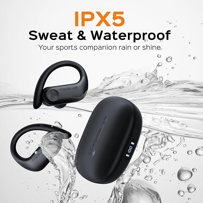 TREBLAB X3 Pro Wireless Ear Buds Bluetooth, 145H Long Battery Life Workout Headphones with Secure Ear Hooks, Bluetooth 5.3 Sport Over Ear Earbuds,Noise Isolation, IPX5 Sweatproof Earphones, 4 ENC Mics