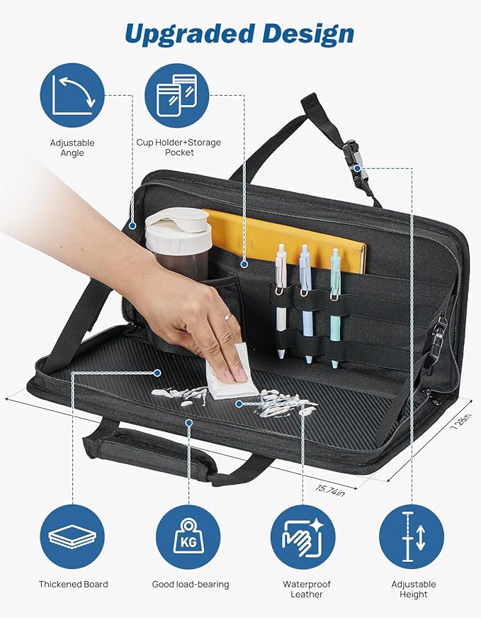 JOYTUTUS Steering Wheel Tray, Car Multifunctional Laptop Desk, Car Office Bag, Back Seat Headrest Table for Eating, Fit for Small sedan and Small SUV, Like the Honda Civic, Honda CR-V, etc.