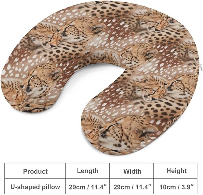 Pain Relief Travel Neck Pillow Cute Cheetah Leopard, Memory Foam U Shaped Support, Breathable Zip Cover for Airplane Car Office Men Women
