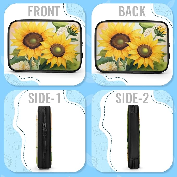 Watercolor Sunflower Travel Cable Organizer Pouch Yellow Floral Electronics Accessories Carry Case Portable Water Resistant Storage Bag for Cord Charger Phone Earphone SD Card