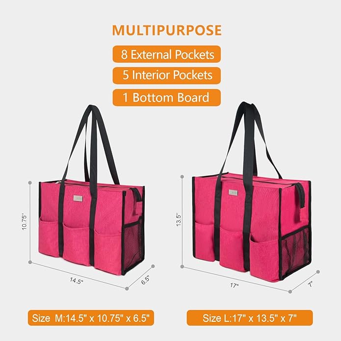 TOPDesign Utility Water Resistant Tote Bag with 13 Pockets, Top Zipper Closure & Thick Bottom Support, for Working Women