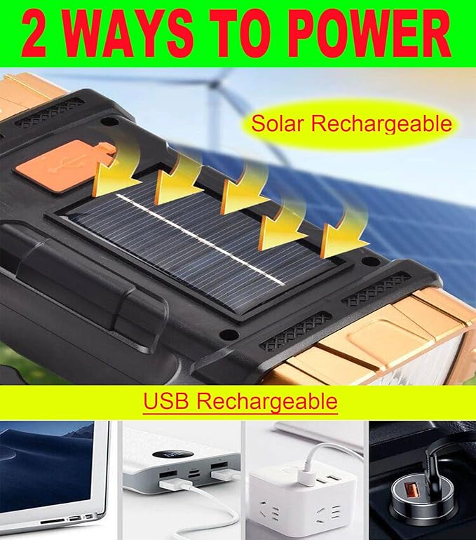 SUYOOULIN Solar Rechargeable LED Soptlight Flashlight, Super Bright 7000LM Handheld LED Searchlight, Multifunctional Camping Lantern Light, 8 Light Modes, Waterproof IPX4, for Emergency, Home