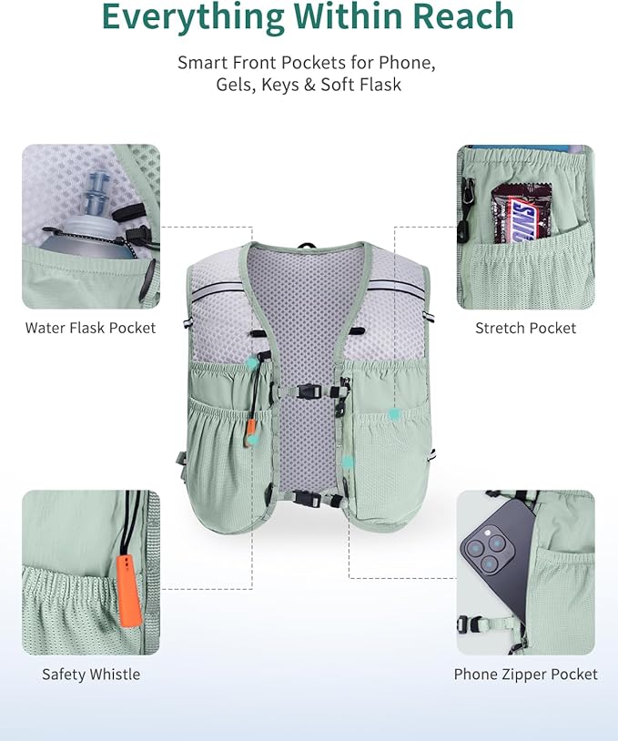 ECOHUB Running Hydration Vest Backpack with 2*500ML Soft Flask, Lightweight Trail Running Pack for Men Women, Adjustable No Bounce Hydration Backpack for Marathon Hiking Cycling