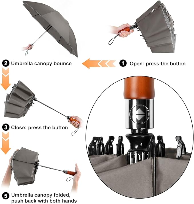 Lejorain Golf Large Inverted Umbrella - Black Big Windproof Heavy Duty Upside Down 46/50/54 Inch Compact Reverse Car Automatic Folding Reflective Umbrella