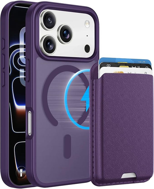Ntwinro Magnetic for iPhone 17 Pro Case (Compatible with MagSafe) with Detachable Wallet & Card Holder for 3 Cards [RFID Blocking] Military Grade Protective Slim Phone Cover, Purple