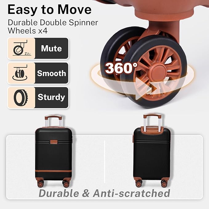 Krute Luggage Sets 5 Pieces Suitcase Set Hard Shell Carry On Luggage with Spinner Wheels TSA Approved Durable PC+ABS Hard Side Suit Case