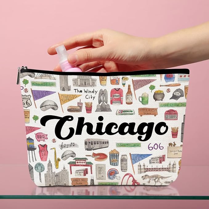 Chicago Cosmetic Bag Makeup Bag Chicago Lovers Gift Chicago Travel Souvenir Merch Chicago State Friendship Gifts for Women Chicago Lovers Sister Traveller Girls Trip Gifts Favors Christmas Birthday