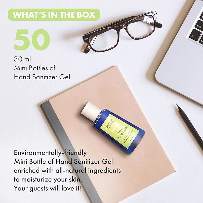 Terra Pure Hotel Hand Sanitizer Gel | Mini Hand Sanitizer Bulk | Alcohol-Free with Organic Aloe Vera | 1oz Bottles