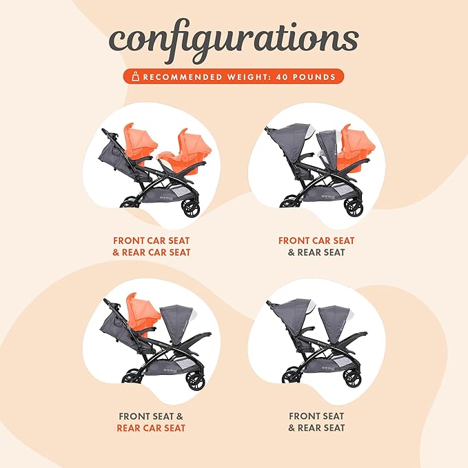 Baby Trend Sit N' Stand Double Stroller 2.0 DLX with 5 Point Safety Harness and EZ-Lift Plus Lightweight Infant Car Seat with Cozy Cover, Magnolia