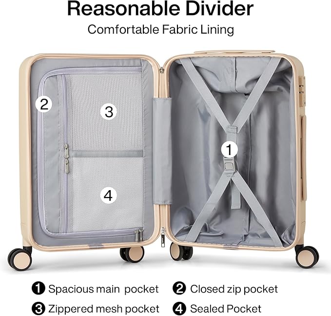 Hanke Hard Shell Luggage Sets 2 piece Large Suitcase Tsa Luggage Hard Shell Suitcases Checked Luggage With Spinner Wheels 20/26 inch(Cuba Sand)