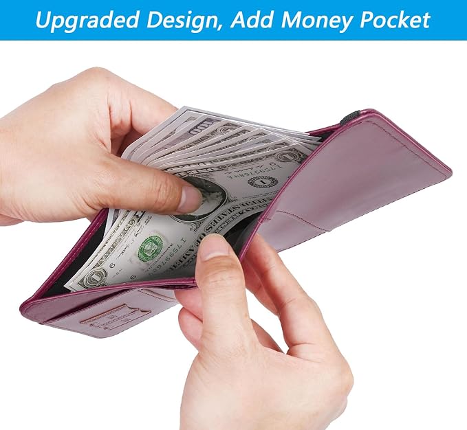 Airtag Passport Holder Cover Wallet Travel Essentials RFID Blocking Leather Card Case International Must Haves Travel Accessories for Women Men(119#Purple)