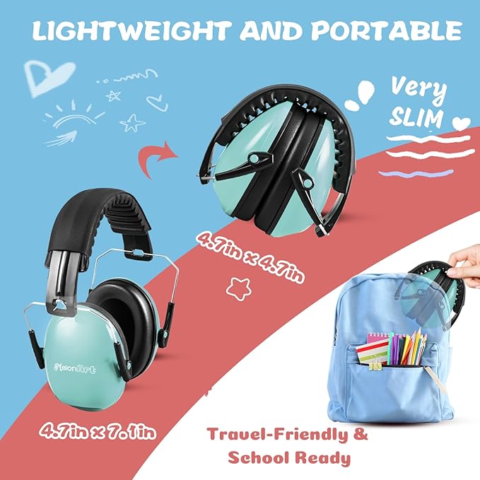 MelonArt Kids Ear Protection Earmuffs Safety Hearing Protection Headphones Noise Reduction for Autism Sensory Kids Chirldren (Mint & Pink & Orange)