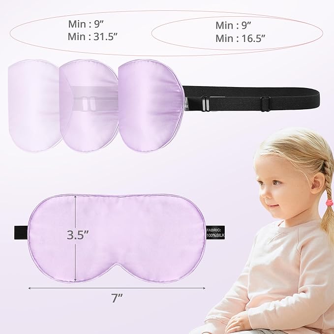 Kids Sleep Mask Eye Cover, 100% Real Natural Pure Silk Eye Mask with Adjustable Strap, Blindfold Kids Eye Mask for Sleeping, Eye Shade for Boys Girls and Adult, Pressure-Free Comfort (Purple)