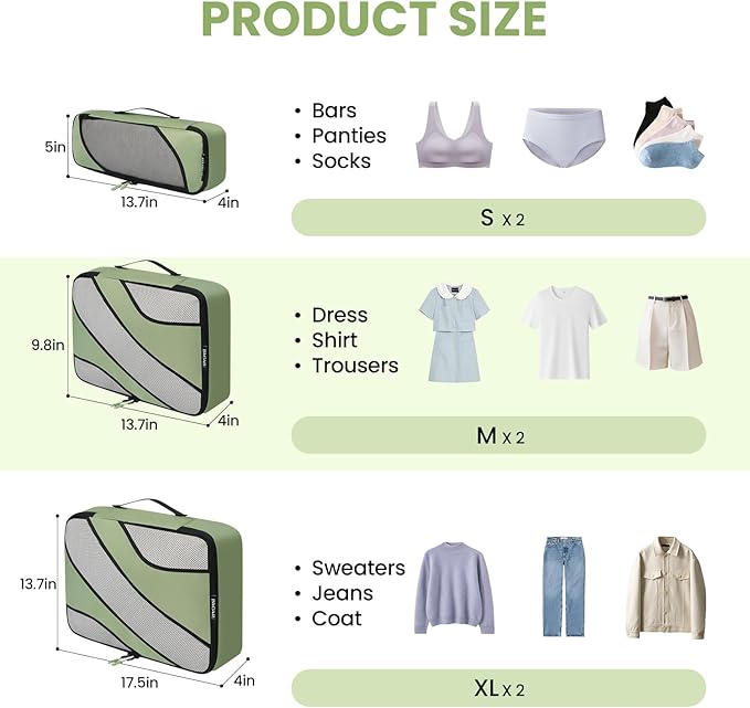 BAGAIL 6 Set Packing Cubes,Travel Luggage Packing Organizers