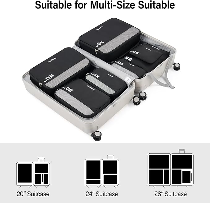 Packing Cubes for Travel, Hanke 7 Set Packing Cubes with Double Zipper,Compression Travel Bags Expandable Design,Durable Packing Organizers for Suitcase Backpack and Carry-On