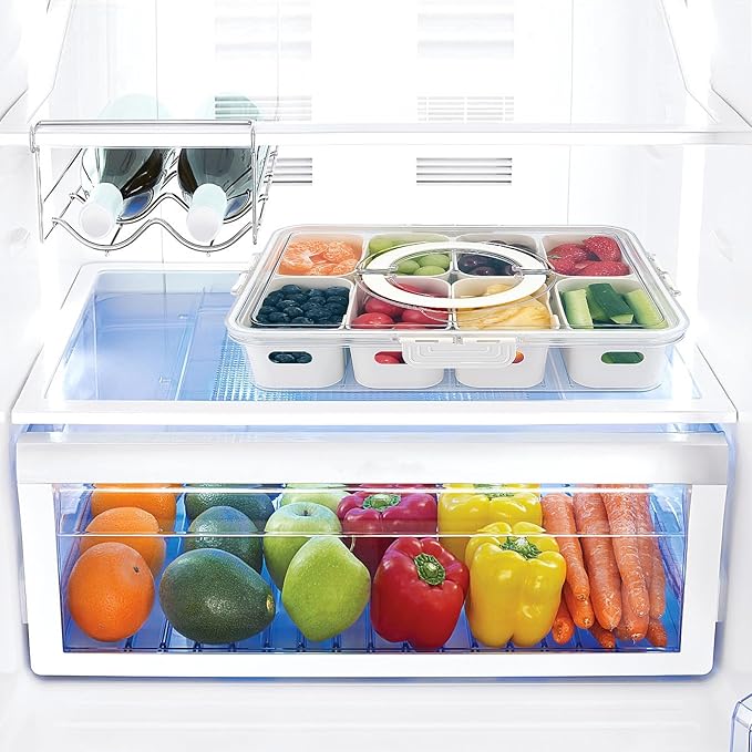 TAROSE Snackle Box Container, 8 Compartments Divided Serving Tray with Lid and Handle, Portable Snack Box Containers for Veggie Tray Charcuterie Boxes Fruit Storage Candy Organizer (8 Compartments)