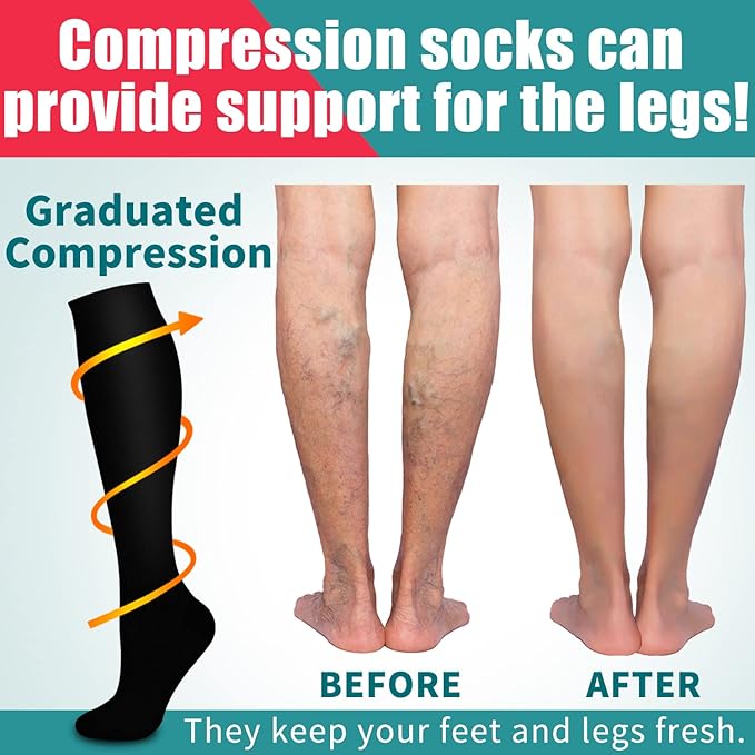 Laite Hebe Compression Socks for Women & Men Circulation(6 pairs)-Graduated Supports Socks for Running, Athletic Sports