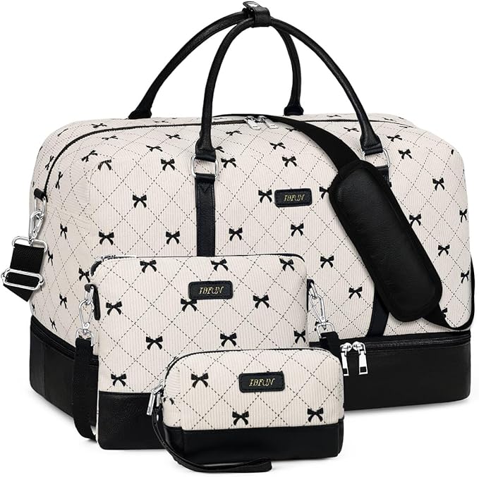 IBFUN Weekender Bags for Women, 21" Weekender Travel Bag, Travel Duffle Bag with Shoe Compartment Carry on Overnight Duffel Bag for Weekend Travel Business Trip, 3PCS