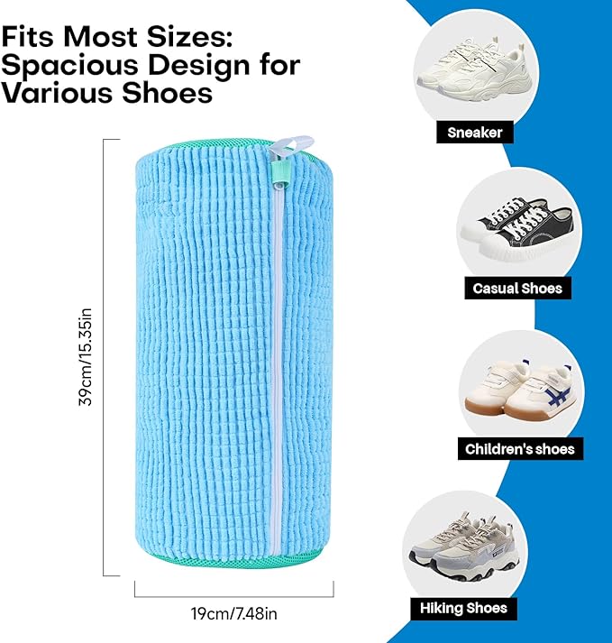Shoe Washing Machine Bag: Laundry Shoe Bag for Washer and Dryer - 2pc Reusable Shoe Cleaning Bag for Sneaker Tennis Shoes Unstain Cleaner Kit (Blue 2pcs)