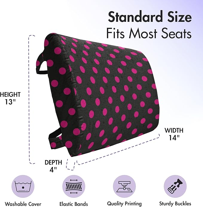 Ambesonne Hot Pink Lumbar Back Support Pillow, Old Fashioned Polka Dots Symmetrical Pattern in Vibrant Color Classical Pop, High Density Foam for Office Chairs Car Seats, 14" x 13", Black Hot Pink