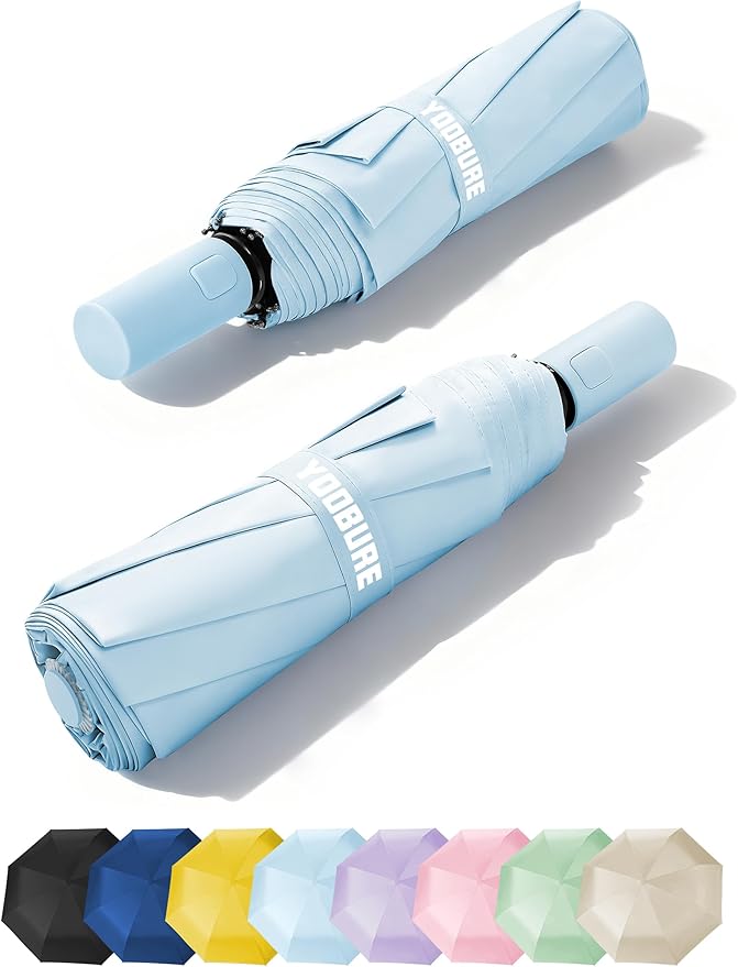 Yoobure Automatic Travel Umbrellas for Rain - Portable & Compact Umbrella for Backpack, Car, UV Umbrellas for Sun Protection, Windproof Folding Small Umbrella in Macaron for Kids, Women, Colorful