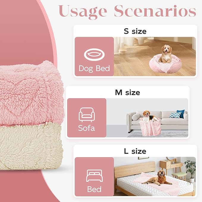 MACEVIA Fluffy Fleece Dog Blankets,Warm Soft Fuzzy Pets Blanket for Puppy,Small,Medium,Large Dogs and Cats,Plush Pet Throws for Bed,Couch,Sofa,Travel(40x60 Inch,Light Pinkt)