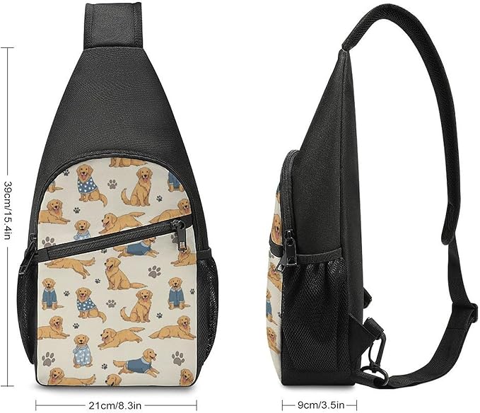 SWEET TANG Men's Crossbody Bags, Casual Daypacks Cute Golden Retriever for Cycling and Travel, Fashion Sling Shoulder Backpack Square Rucksack with Small Pocket for Key Purse