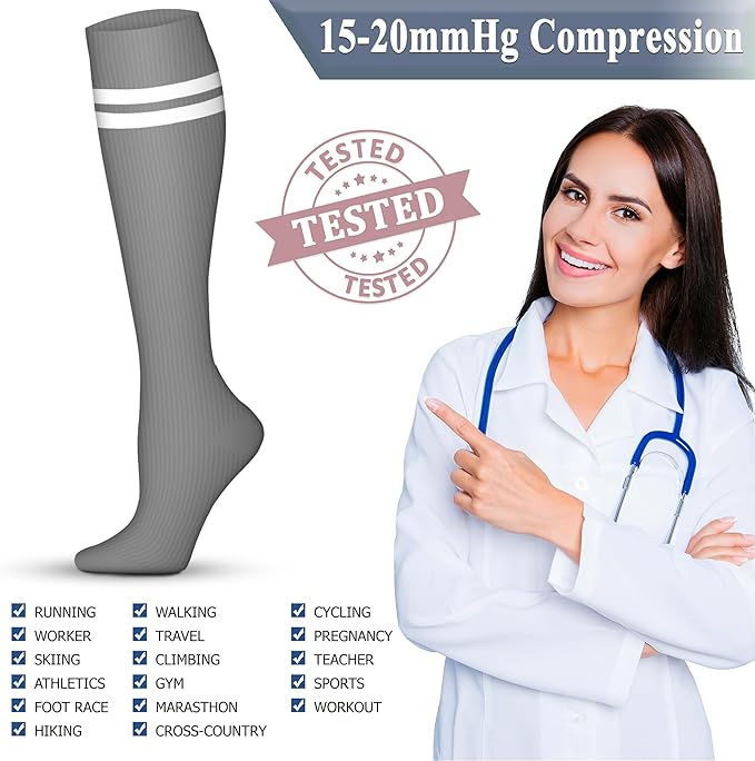 QUXIANG Copper Compression Socks for Women & Men Circulation (8 Pairs) - Best for Running Athletic Cycling - 15-20 mmHg