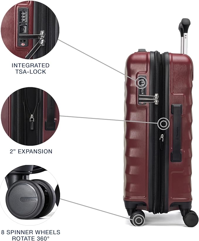 Travelpro Maxlite Air V2 Hardside Expandable Carry on Luggage, 8 Spinner Wheels, Lightweight Hard Shell Suitcase, TSA lock, Cabernet, Carry On 21-Inch