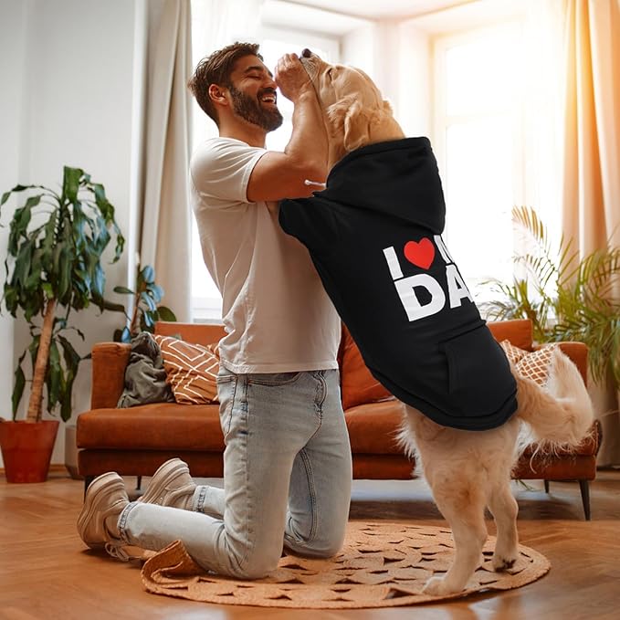 BAOBICUTE Dog Basic Hoodie Soft Dog Clothes Cold Weather Sweaters for Medium Large Dogs Cozy Fabric Warm Sweatshirt with Leash Hole (I Love My DAD, L (Back: 19.2",Chest: 27.6"))