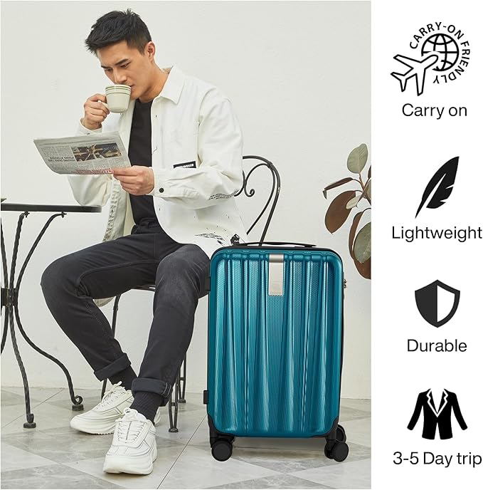 Hanke 29 Inch Luggage Suitcases With Spinner Wheels Lightweight PC hardside Rolling Suitcase With Travel Lock, Checked-Large 29-Inch Christmas Gifts for Birthday(Caribbean Blue)