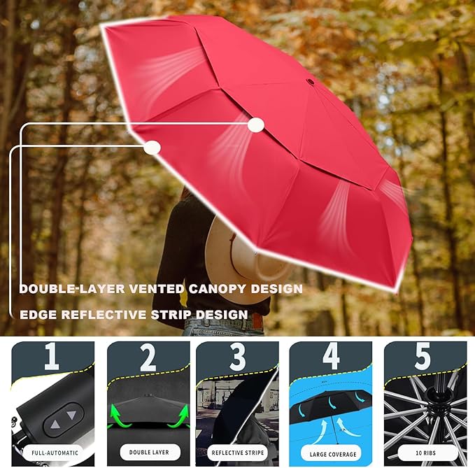 MRTLLOA 42/49 Inch Compact Windproof Travel Umbrella for Rain, Lightweight, Portable, Automatic, Strong, Waterproof Folding Umbrellas for Women, Men and Teenagers