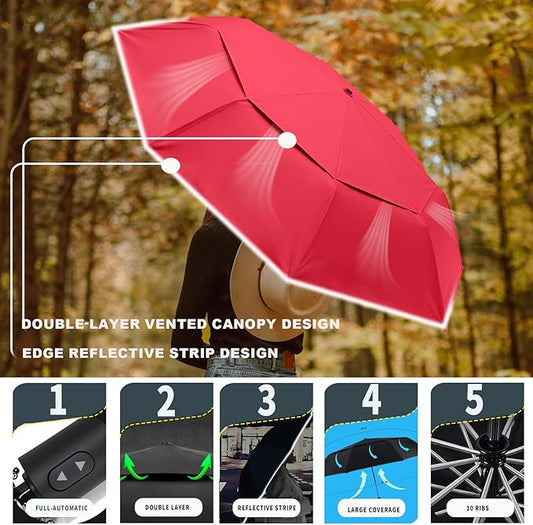 MRTLLOA 42/49 Inch Compact Windproof Travel Umbrella for Rain, Lightweight, Portable, Automatic, Strong, Waterproof Folding Umbrellas for Women, Men and Teenagers