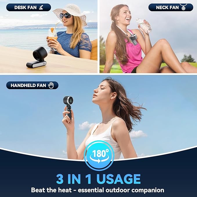 AMPMG High-Speed Portable Fan, 5 Speed Settings, Three-Phase Brushless Motor, 13550RPM, 12 Hour Battery Life, Black Handheld Electric Cooling Device
