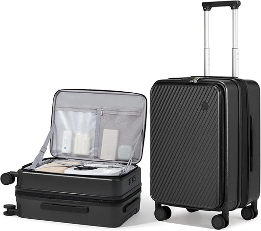 mixi 20 Inch Expandable Carry On Luggage PC Hard Shell Suitcase Top Opening Rolling Travel Suitcases with Spinner Wheels & TSA Lock, Black