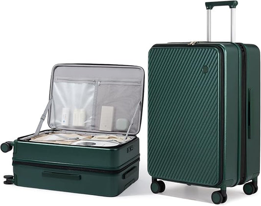 mixi 24 Inch Large Expandable Checked Luggage PC Hard Shell Suitcase Top Opening Rolling Travel Suitcases with Spinner Wheels & TSA Lock, Blackish Green