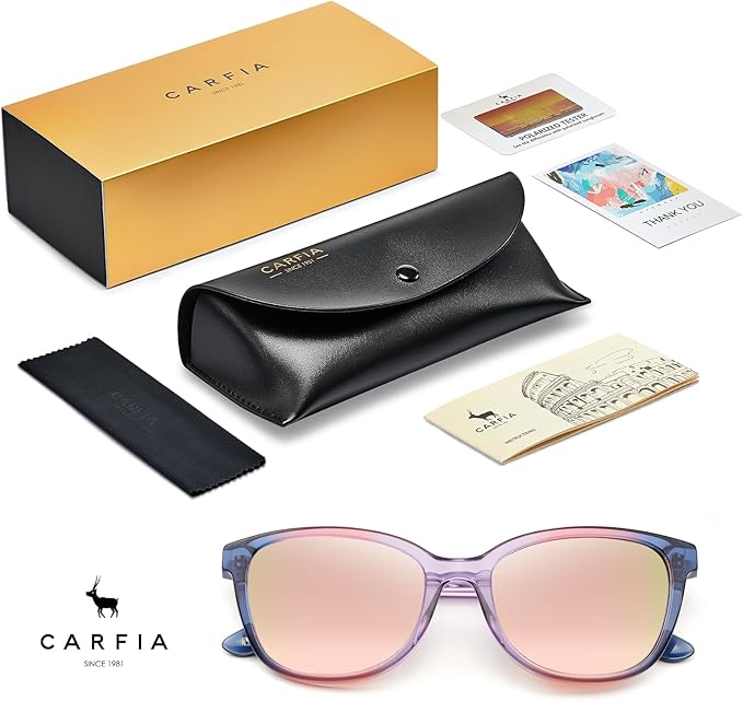 CARFIA Designer Acetate Womens Polarized Sunglasses Fit Most Face Shapes Trendy Shades UV Protection Hypoallergenic Handmade