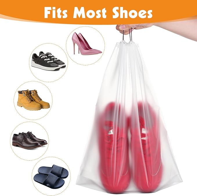 50 Pack Shoe Bags for Travel, 15.7" x 11.8" Large Clear Travel Shoe Bag Vacation Essentials Cruise Essentials Portable Drawstring Packing for Men & Women