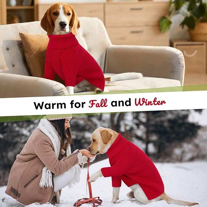 Queenmore Soft Warm Large Dog Sweater, Dog Sweaters for Large Breeds, Pet Christmas Sweaters, Waffle Knit Pet Sweater, Cold Weather Doggie Sweatshirt, Red 3XL