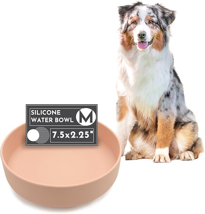 Should We Go? Dog Water Bowl - The Perfect Dish No-Spill, Less Mess Non-Tippable Water & Food Bowl, Pure Silicone with Suction Cup Fits 5 Cups 7.5" Across x 2.25" Tall Ideal for All Pets, Medium-Blush
